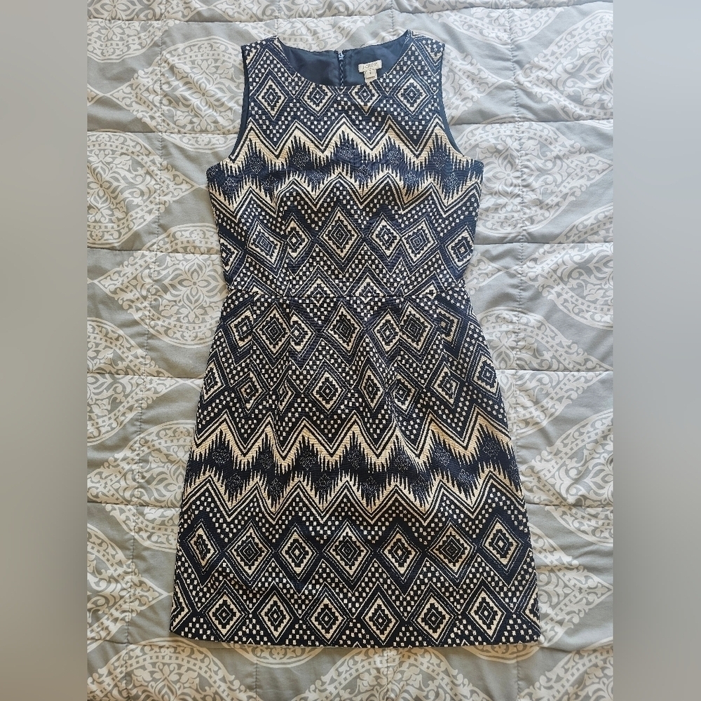 J.Crew j crew Women’s Sheath Aztec Ikat Tribal Print Pockets Dress Black Navy Si